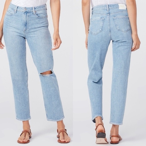 Paige Noella Destructed Straight Crop Jeans 29 Distressed Raw Hem Denim - Picture 2 of 14